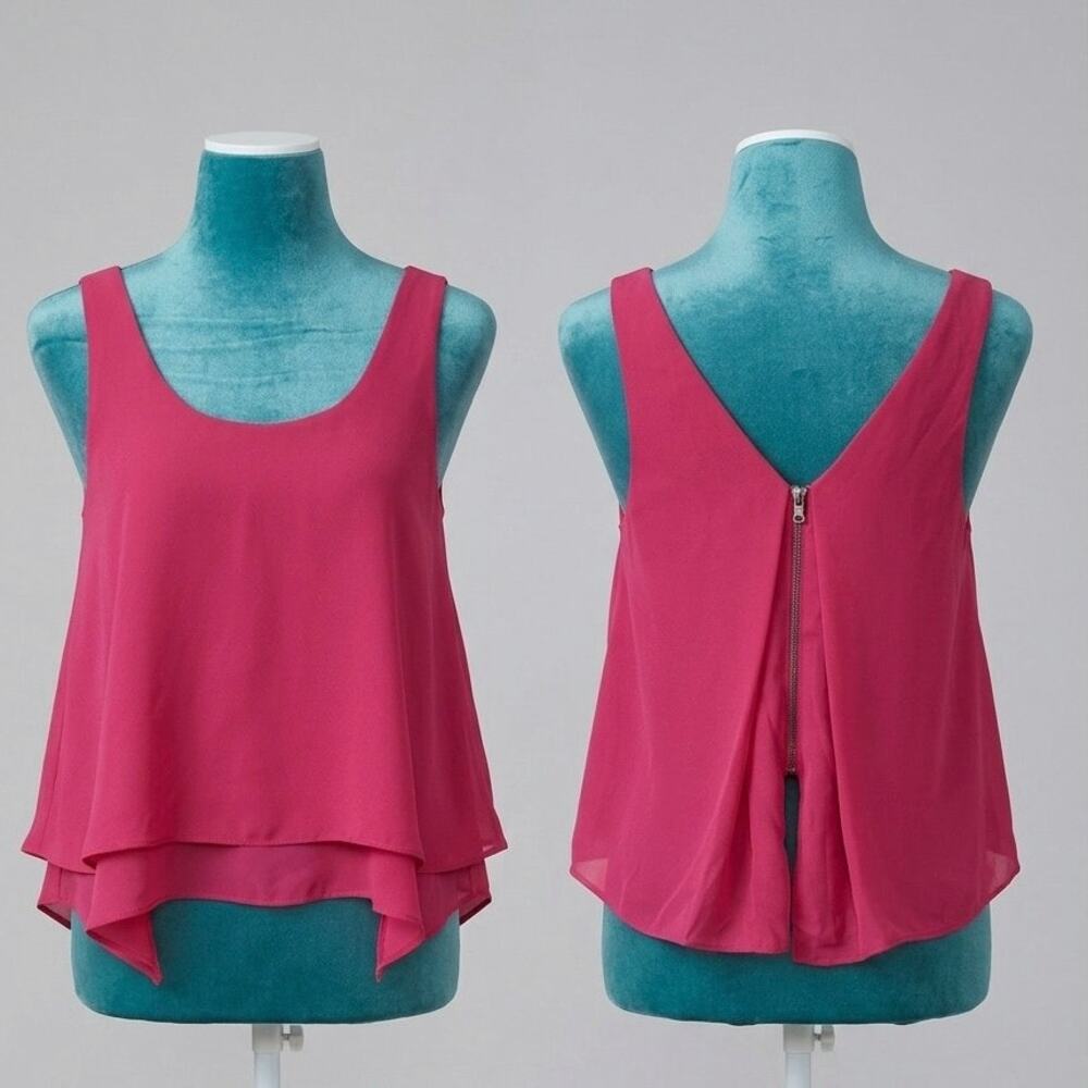 Sam Edelman Hot Pink Layered Chiffon Tank Top | Barbiecore Coquette Boho Small